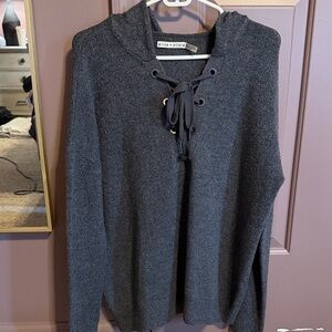 Alice + Olivia Charcoal Lace-Up Hooded Crew Sweater